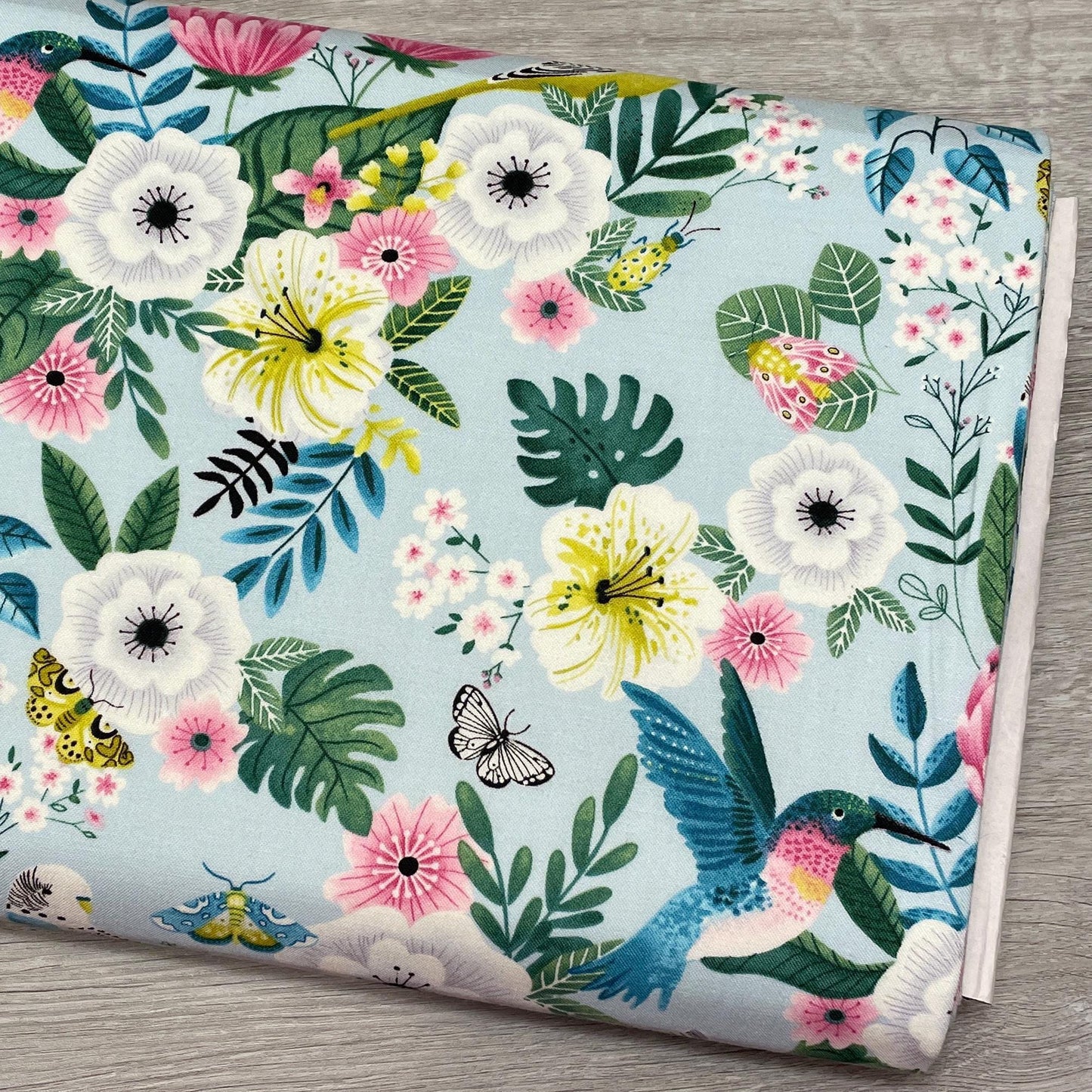 Floral Bird Fabric - Tropical Menagerie - 7380-11 Seaglass - 100% cotton - StudioE