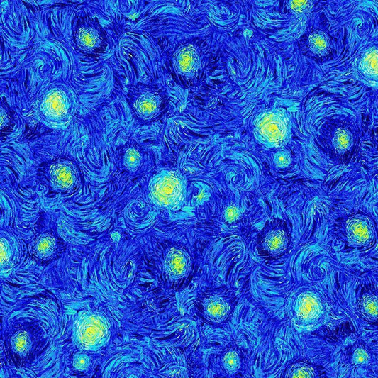 Swirling Texture Sky - Blue and Yellow Swirls - Timeless Treasures - Influenced by Van Gogh's Starry Night