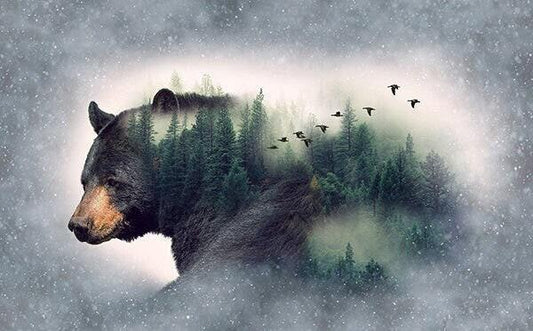 Bear Panel - 27&quot; x 42 1/2&quot; wide - 100% Cotton - Call of the Wild Hoffman Fabric Panel - Tree fabric forest animals - SHIPS NEXT DAY