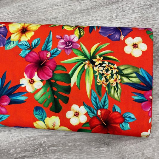 Hawaiian shirt material - Aloha Orange - Let's Get Tropica