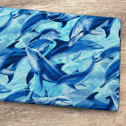 Deep Blue Sea Dolphin Fabric - Michael Searle for Timeless Treasures - 100% Cotton