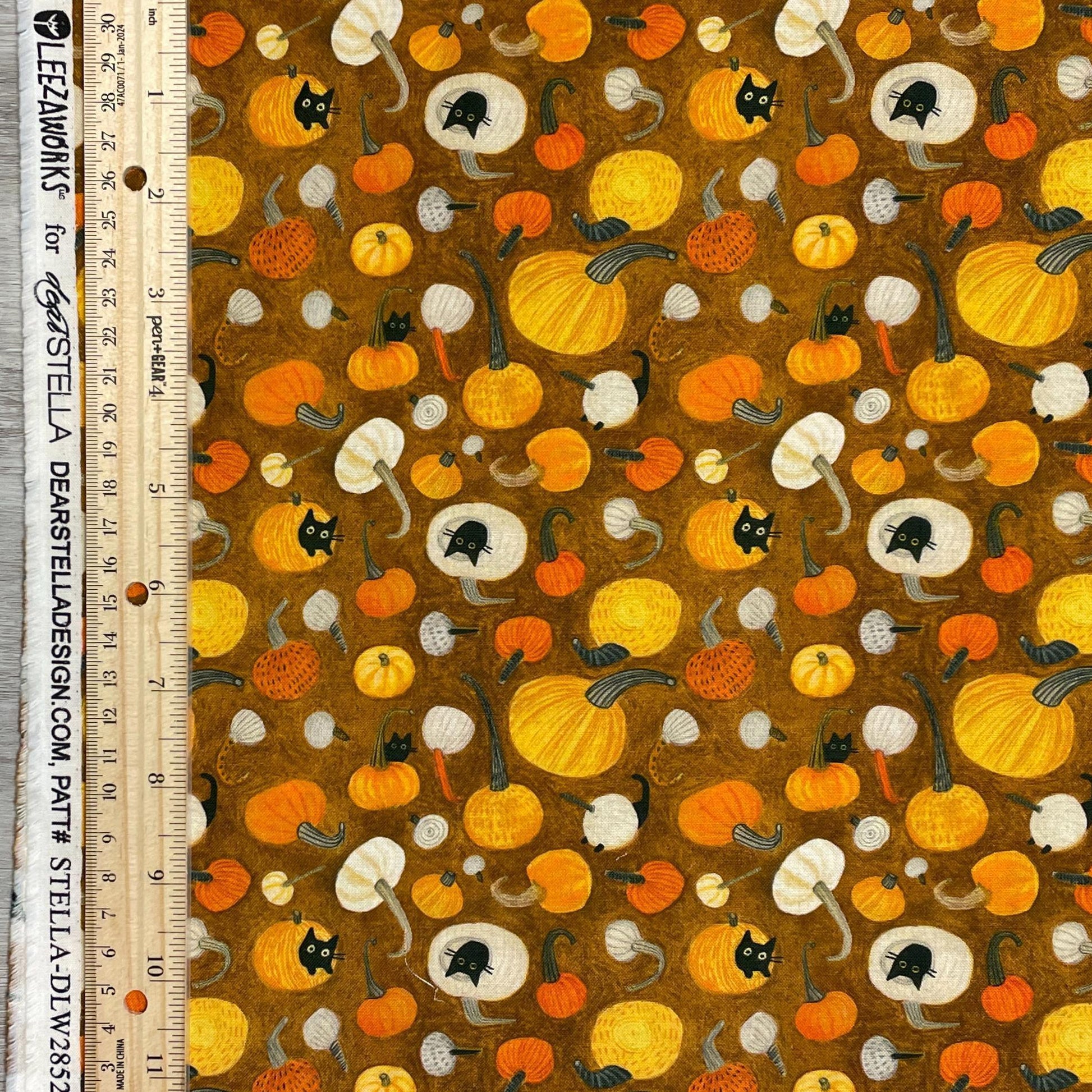 Pumpkin Cats Fabric - Dear Stella - 100% Cotton - Meowloween - Halloween Black Cat