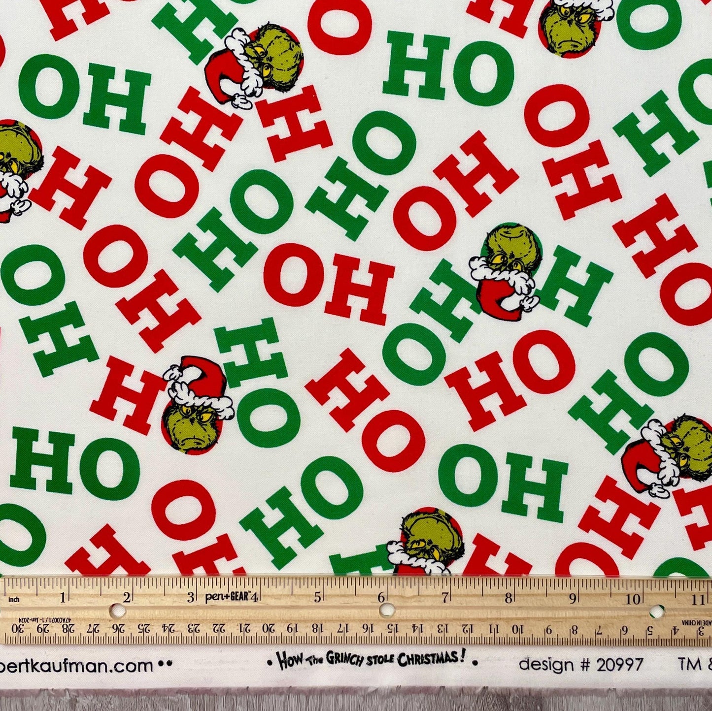 Grinch Fabric - Text Holiday Ho Ho Ho - How the Grinch Stole Christmas