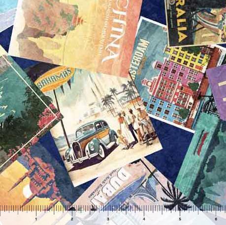Travel Fabric - 100% Cotton - Globetrotter Travel Posters - QT Fabrics