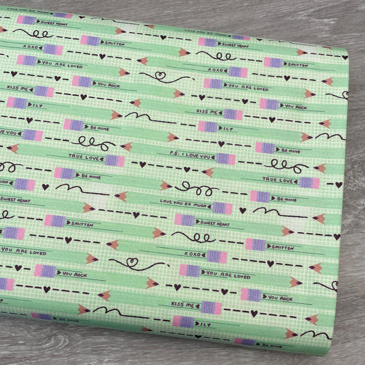 Pencil You in Green - Valentine's Day Fabric - 100% Cotton - Paintbrush Studio Fabrics