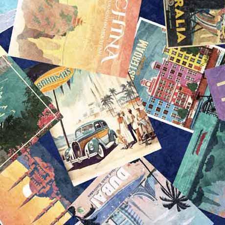 Travel Fabric - 100% Cotton - Globetrotter Travel Posters - QT Fabrics