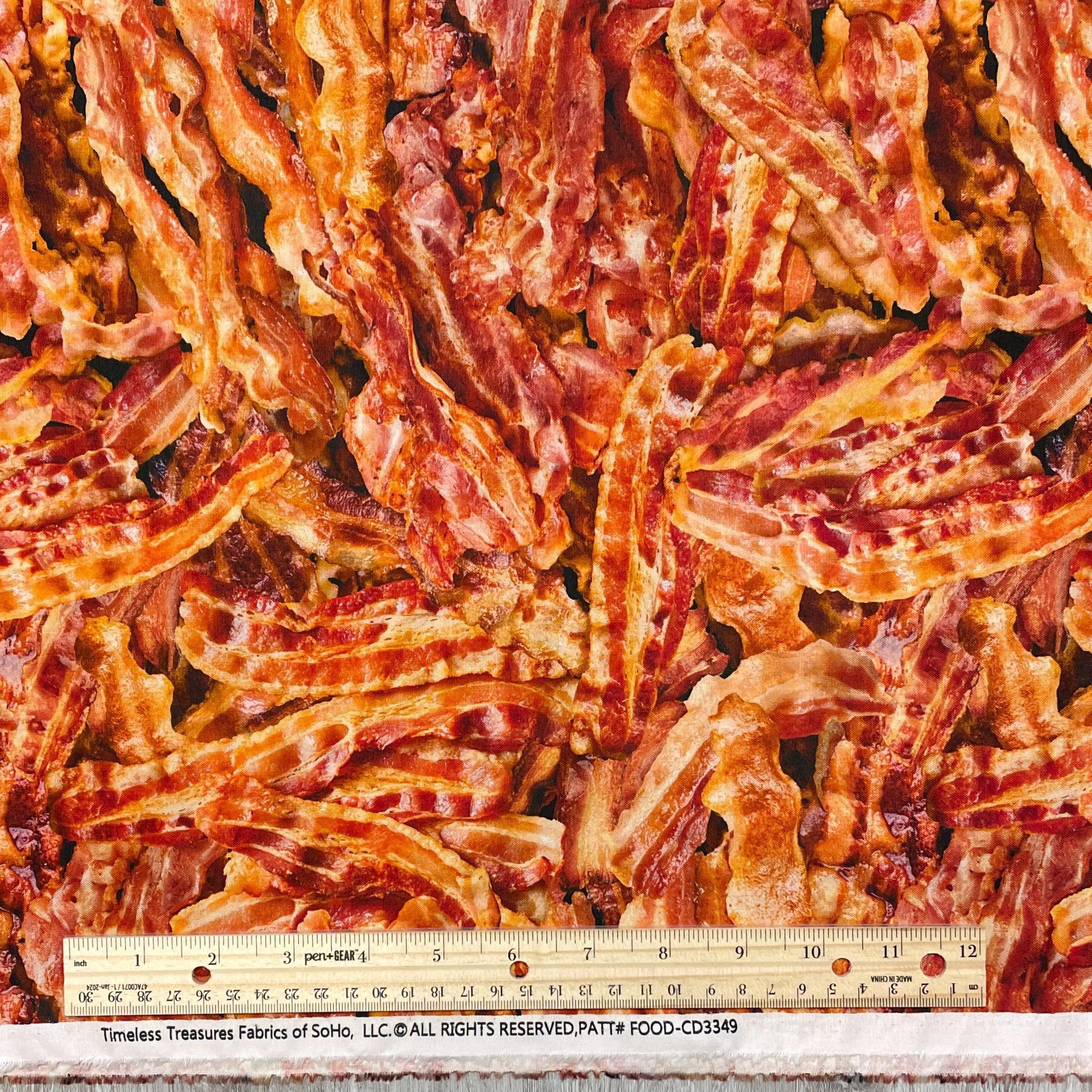 Bacon Fabric - Timeless Treasures - 100% Cotton - What's for Breakfast? - Food Pork Meat