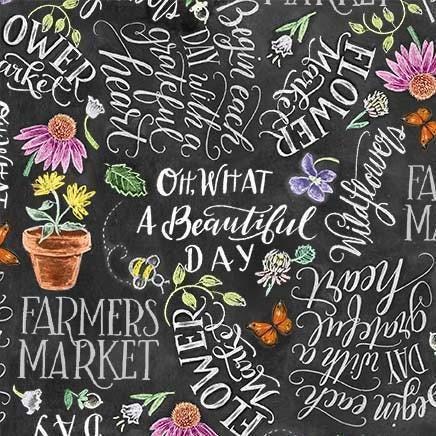Flower Market Fabric - Michael Miller - Beautiful Day - DDC11823-BLAC-D