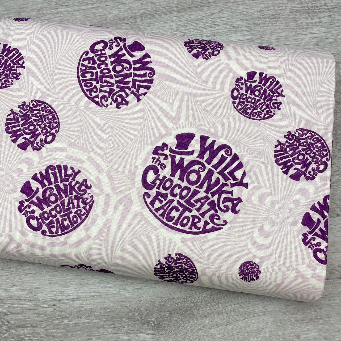 Willy Wonka Fabric - Lilac Logo