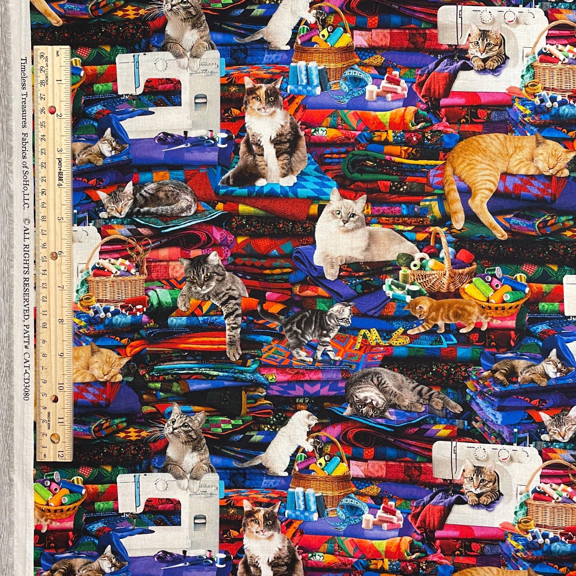 Cats on Quilts Fabric - Timeless Treasures - 100% Cotton - Sewing Room Collection
