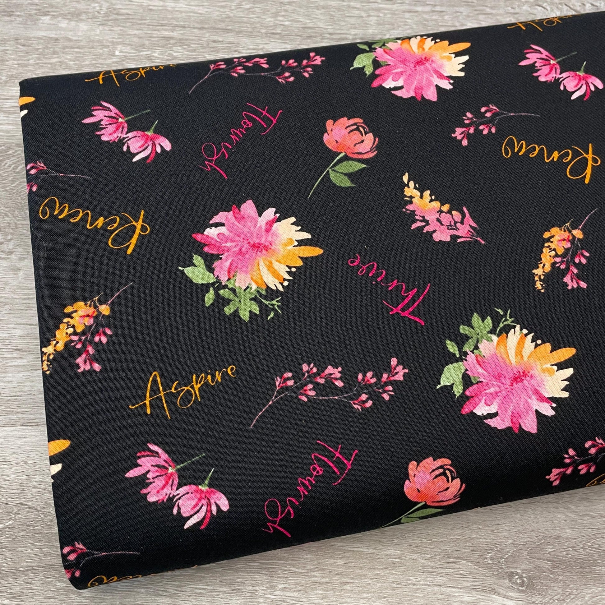Black Word Toss - Wilmington Prints - 100% Cotton - Floral Party Collection