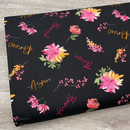 Black Word Toss - Wilmington Prints - 100% Cotton - Floral Party Collection