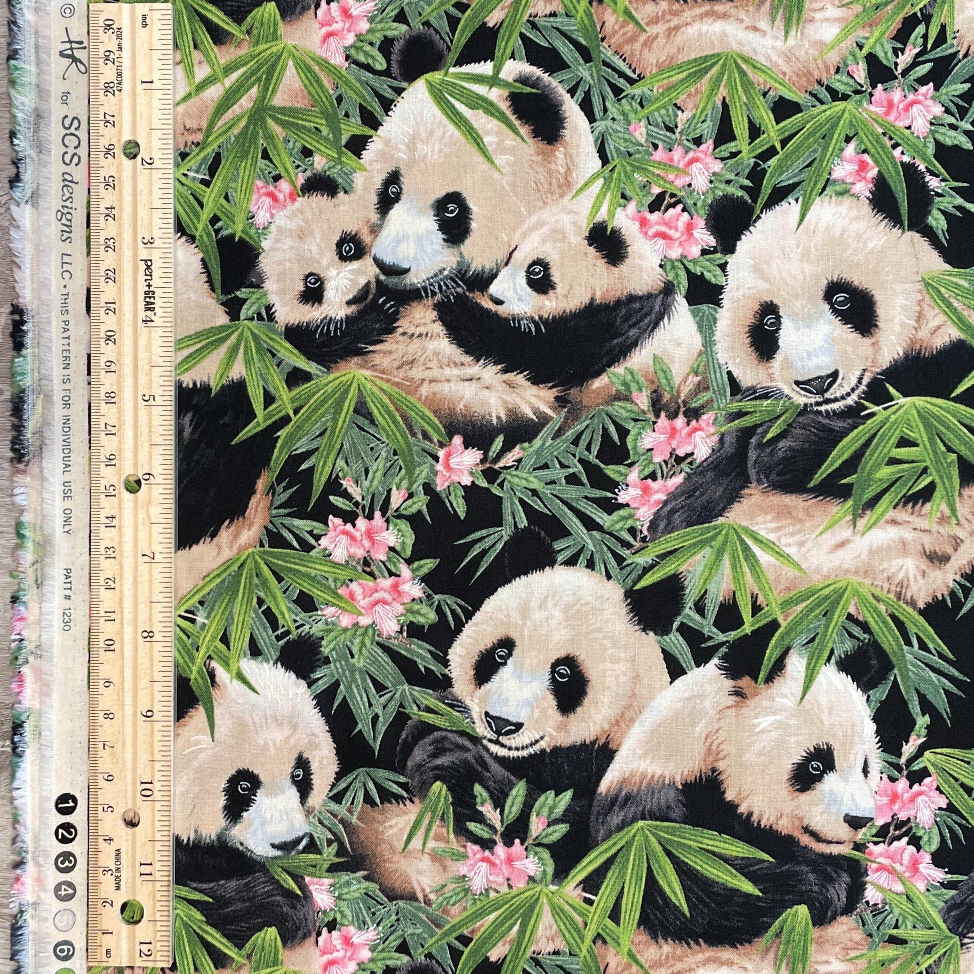 Panda Bear Fabric - 1230-BLACK