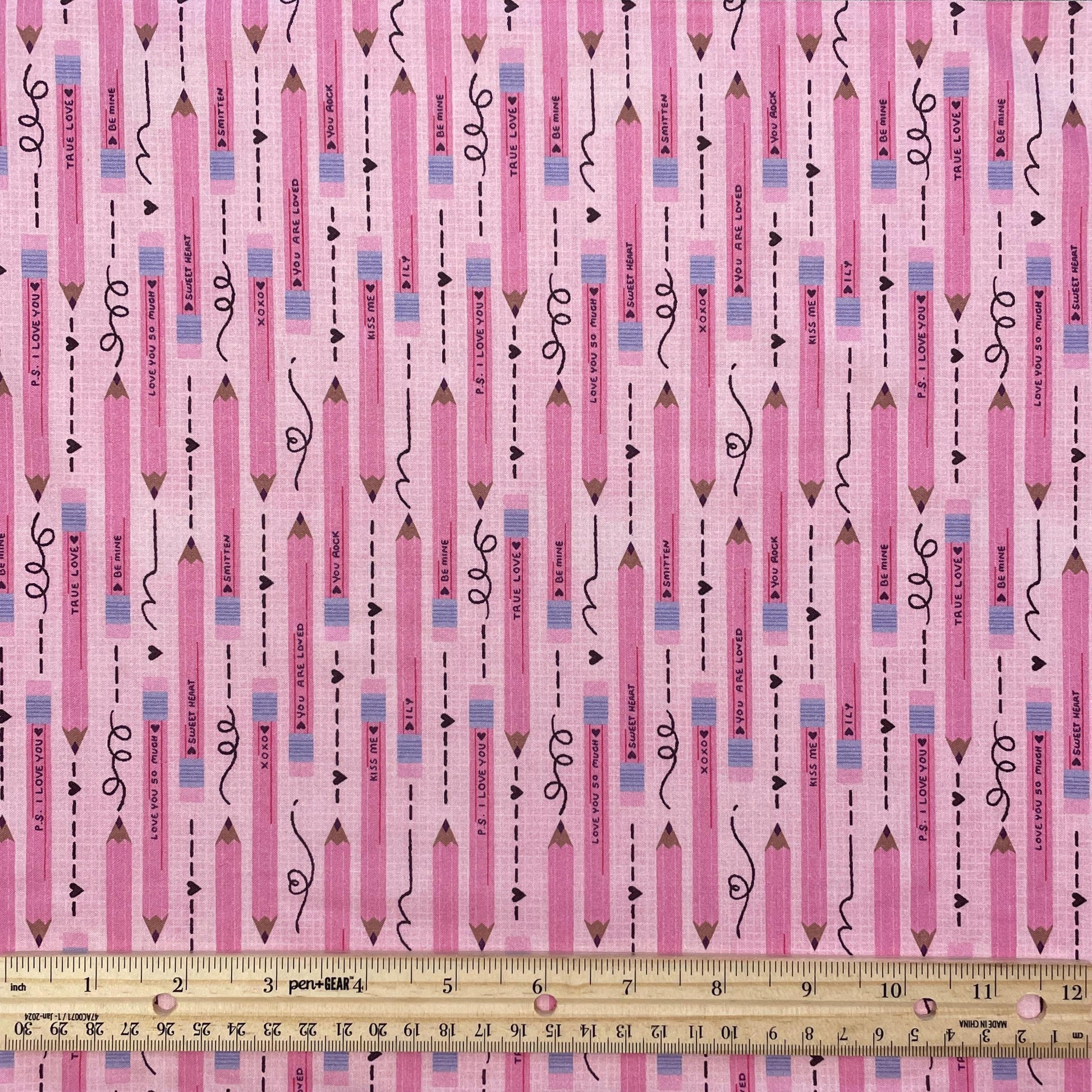 Pencil You in Pink - Valentine's Day Fabric - 100% Cotton - Paintbrush Studio Fabrics