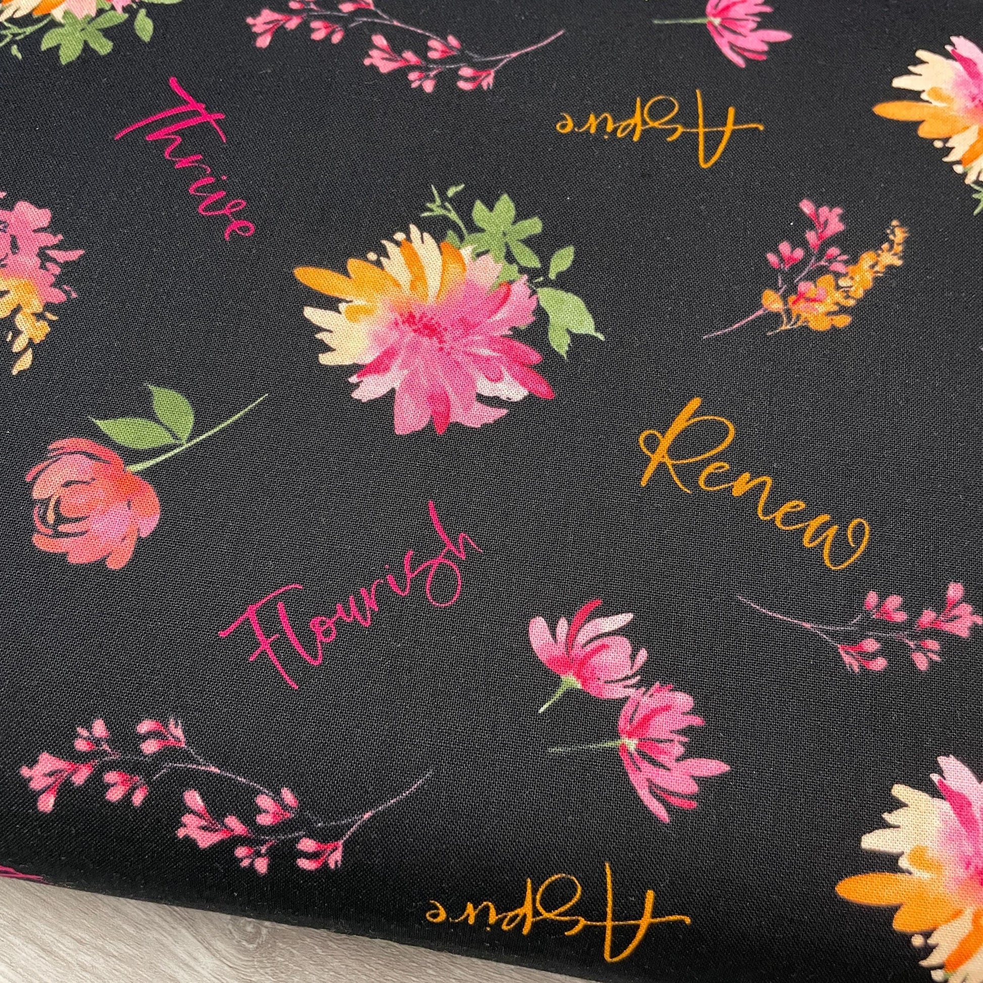 Black Word Toss - Wilmington Prints - 100% Cotton - Floral Party Collection