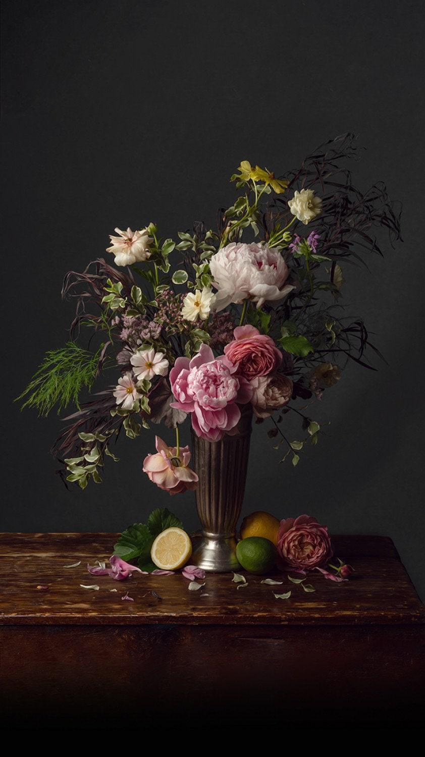 Floral Arrangement Panel - 43 x 24" - Tall Dark and Handsome - 100% cotton fabric - Digital print