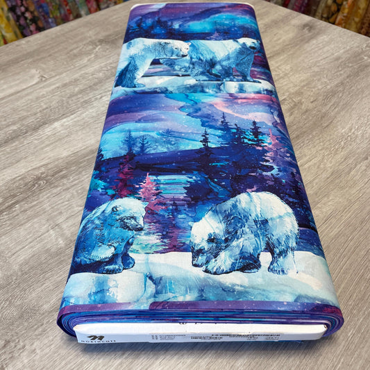 Polar Bear Fabric - Border Stripe - 100% Cotton - Northcott Fabrics - Illuminations Collection - Deborah Edwards and Melanie Samra DP27002-46