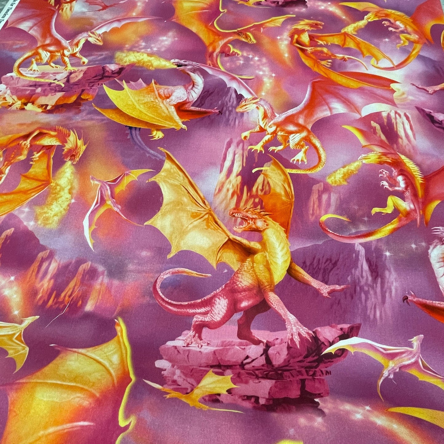 Dragon Fabric - Timeless Treasures - 100% Cotton - Multicolor material Pink Dragons Majesty - LARGE scale