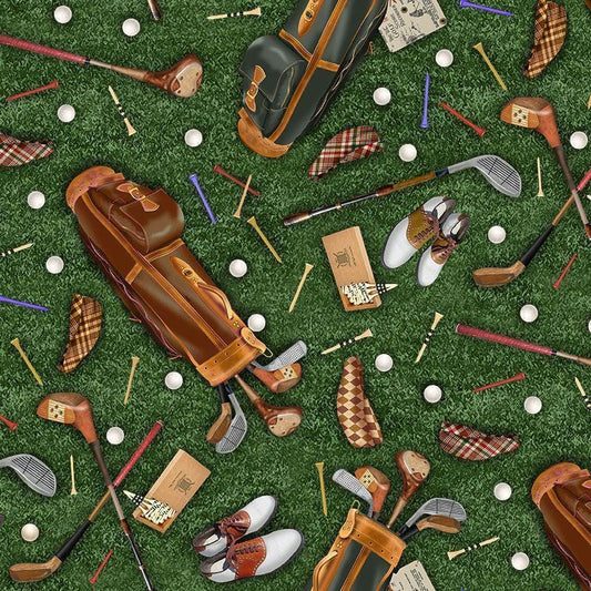 Golfing Equipment - Golf fabric - 100% Cotton Fabric from Timeless Treasures - Golf fabric by the yard