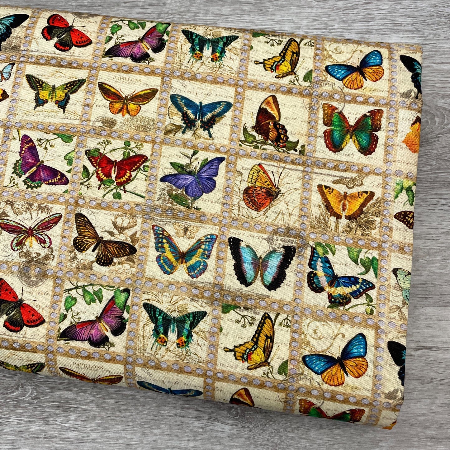 Butterfly Stamp Fabric - Robert Kaufman Library of Rarities - 100% Cotton - ATXD-19598-200 VINTAGE