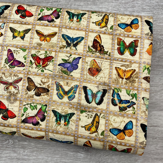 Butterfly Stamp Fabric - Robert Kaufman Library of Rarities - 100% Cotton - ATXD-19598-200 VINTAGE