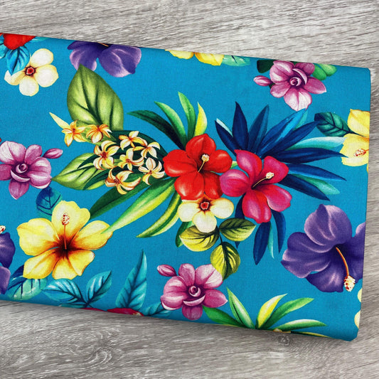 Hawaiian shirt material - Aloha Turquoise - Let's Get Tropical