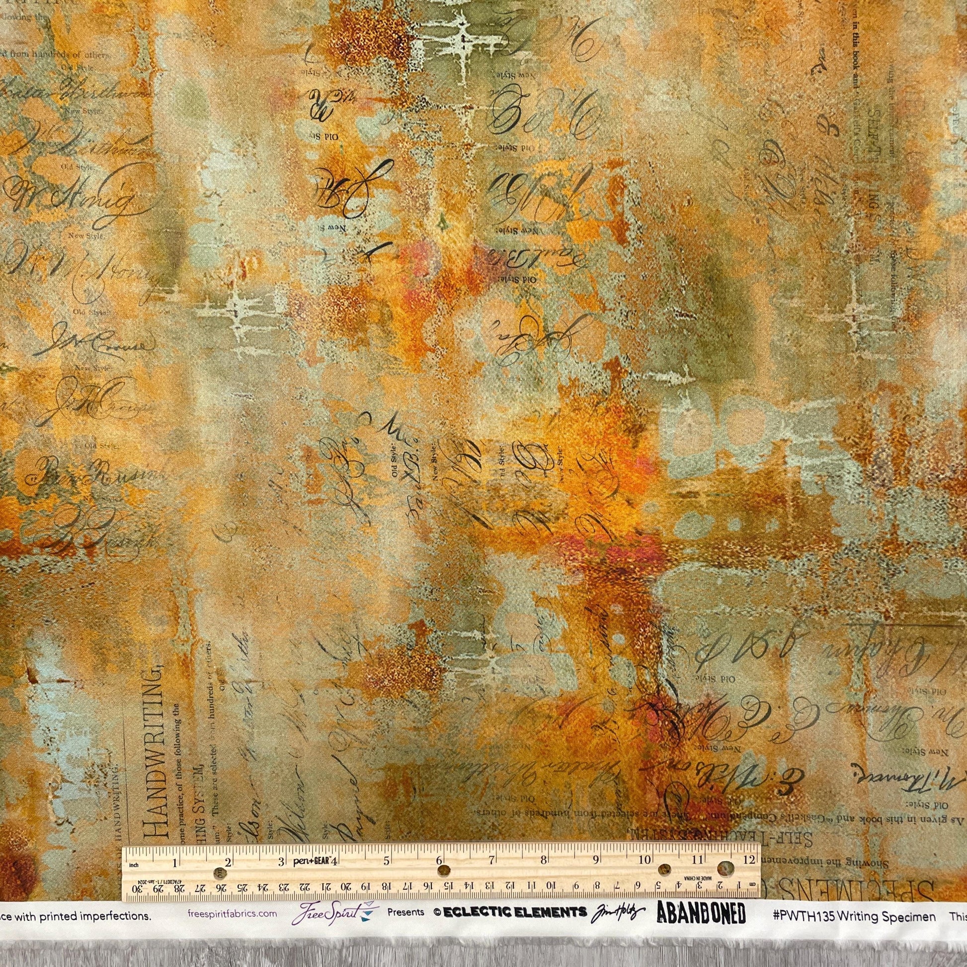 Tim Holtz Writing Specimen - Sienna - 100% Cotton Fabric - FreeSpirit - Eclectic Elements - Abandoned Collection