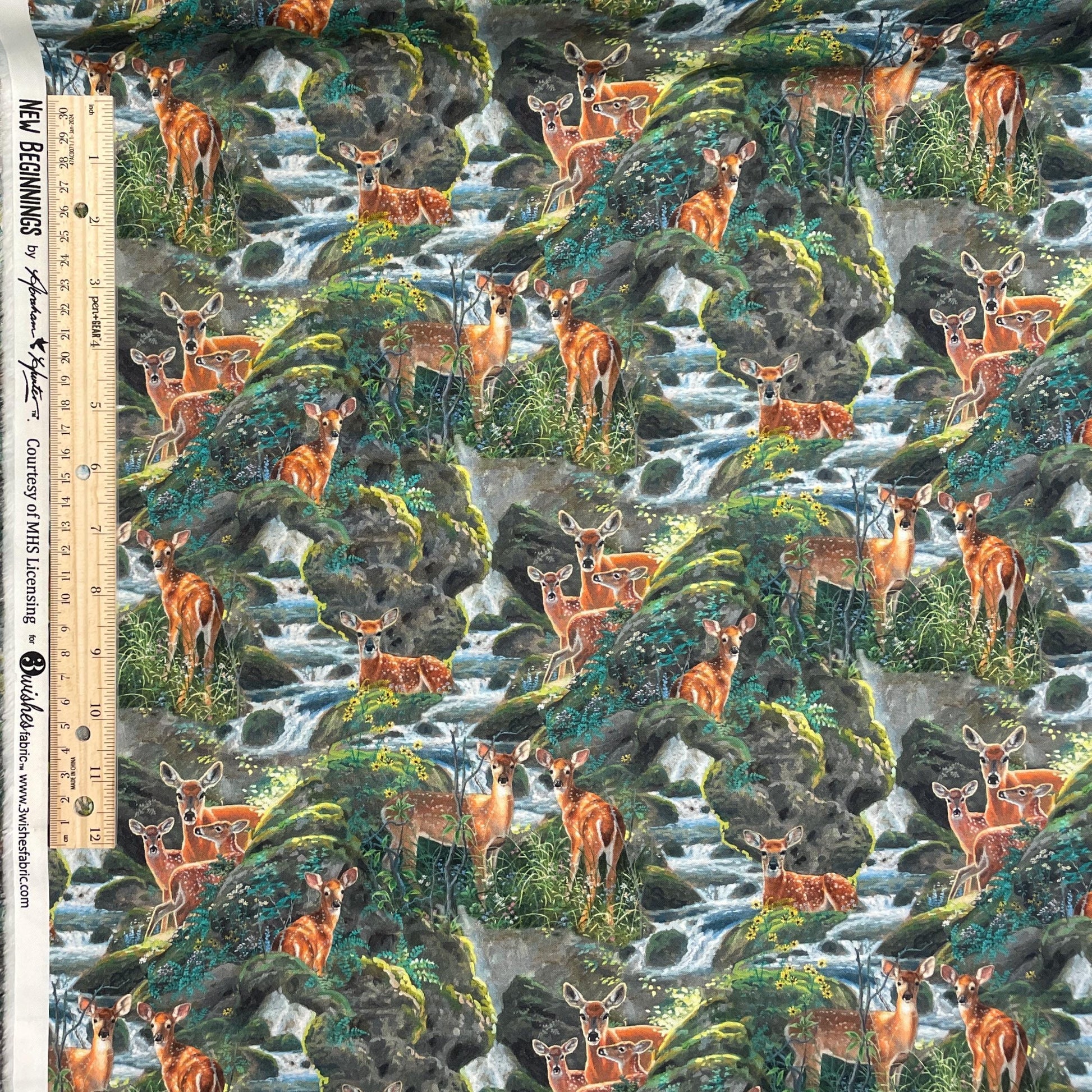 Deer fabric - Spotted Deer 21493 Multi - 3 Wishes - 100% Cotton Fabric