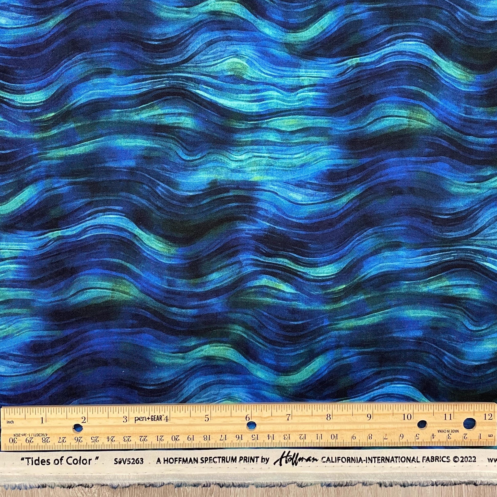 Wave Fabric - V5263-17-Cobalt - Tides of Color - Hoffman - 100% Cotton - Ocean theme Sea Life Tropical Vacation Scuba Diving Swimming