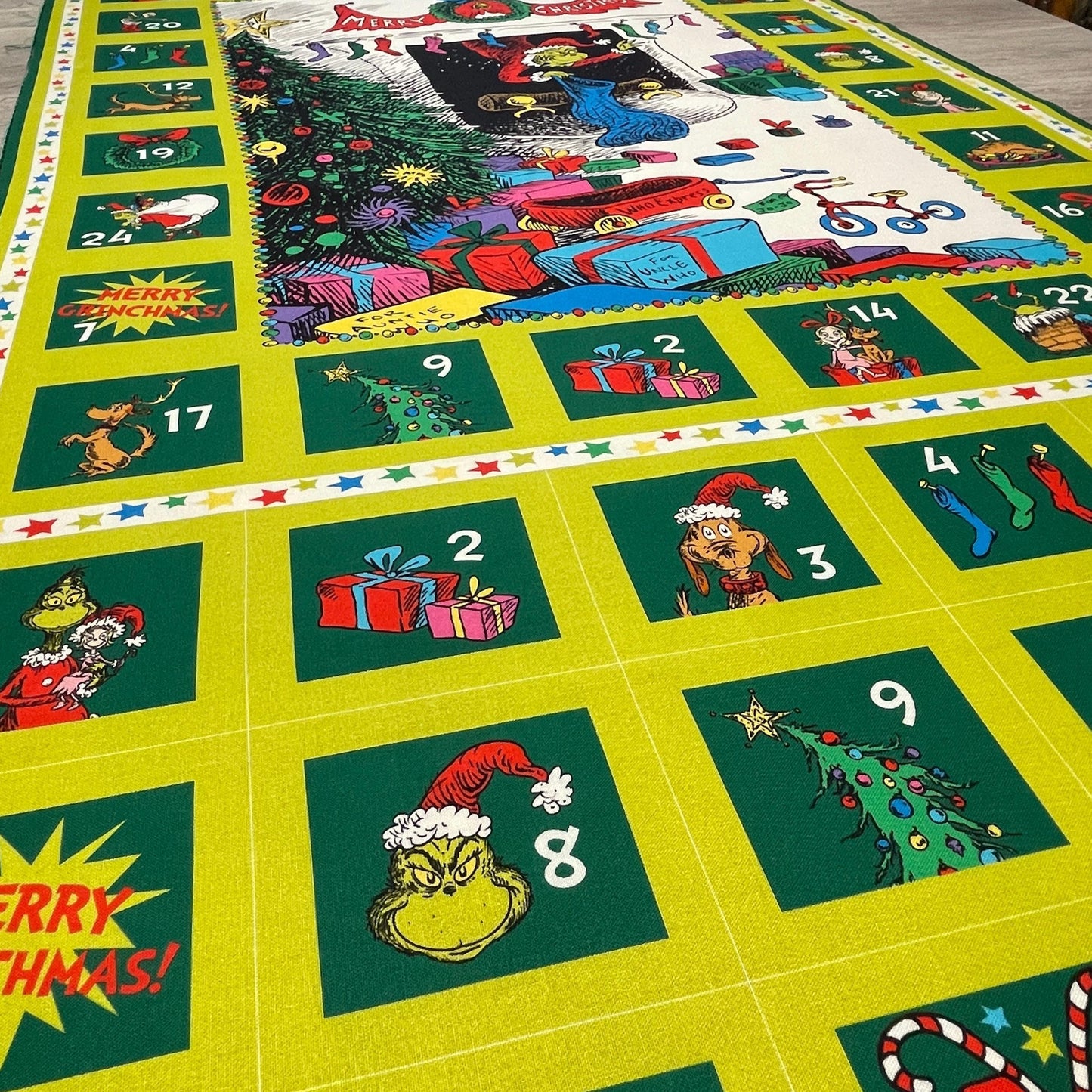 Grinch Advent Calendar Fabric Panel - 24" x 44" - Robert Kaufman - How the Grinch Stole Christmas - Grinchmas Countdown - ADED-22565-223