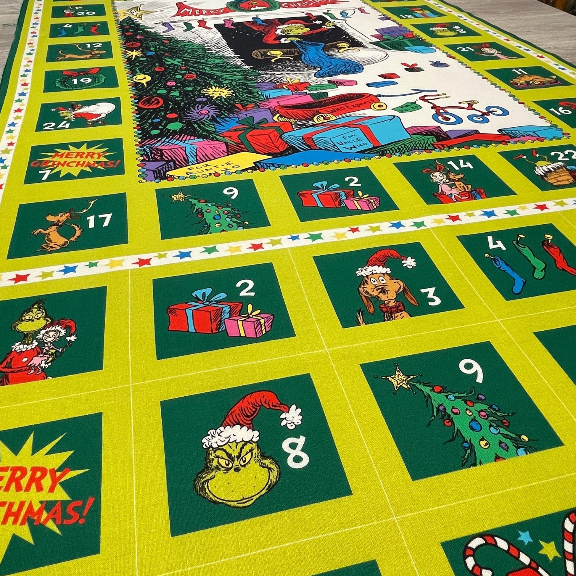 Grinch Advent Calendar Fabric Panel - 24" x 44" - Robert Kaufman - How the Grinch Stole Christmas - Grinchmas Countdown - ADED-22565-223