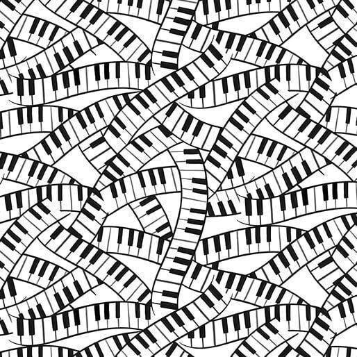 Piano Fabric - Keys on White - Benartex