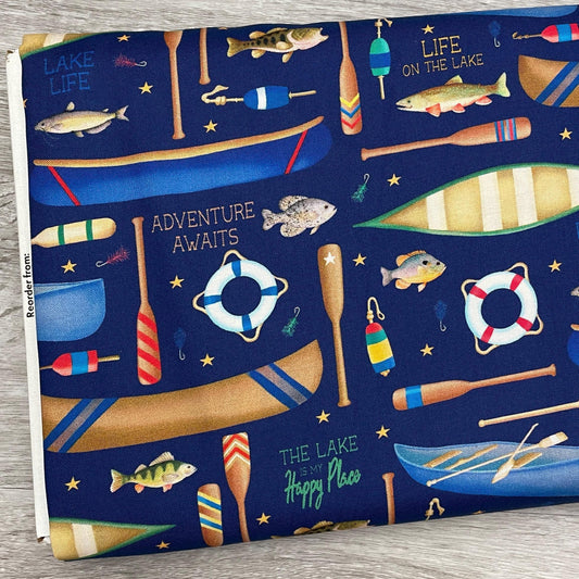 Lake Fabric - Benartex - 100% Cotton - Lake Life Navy