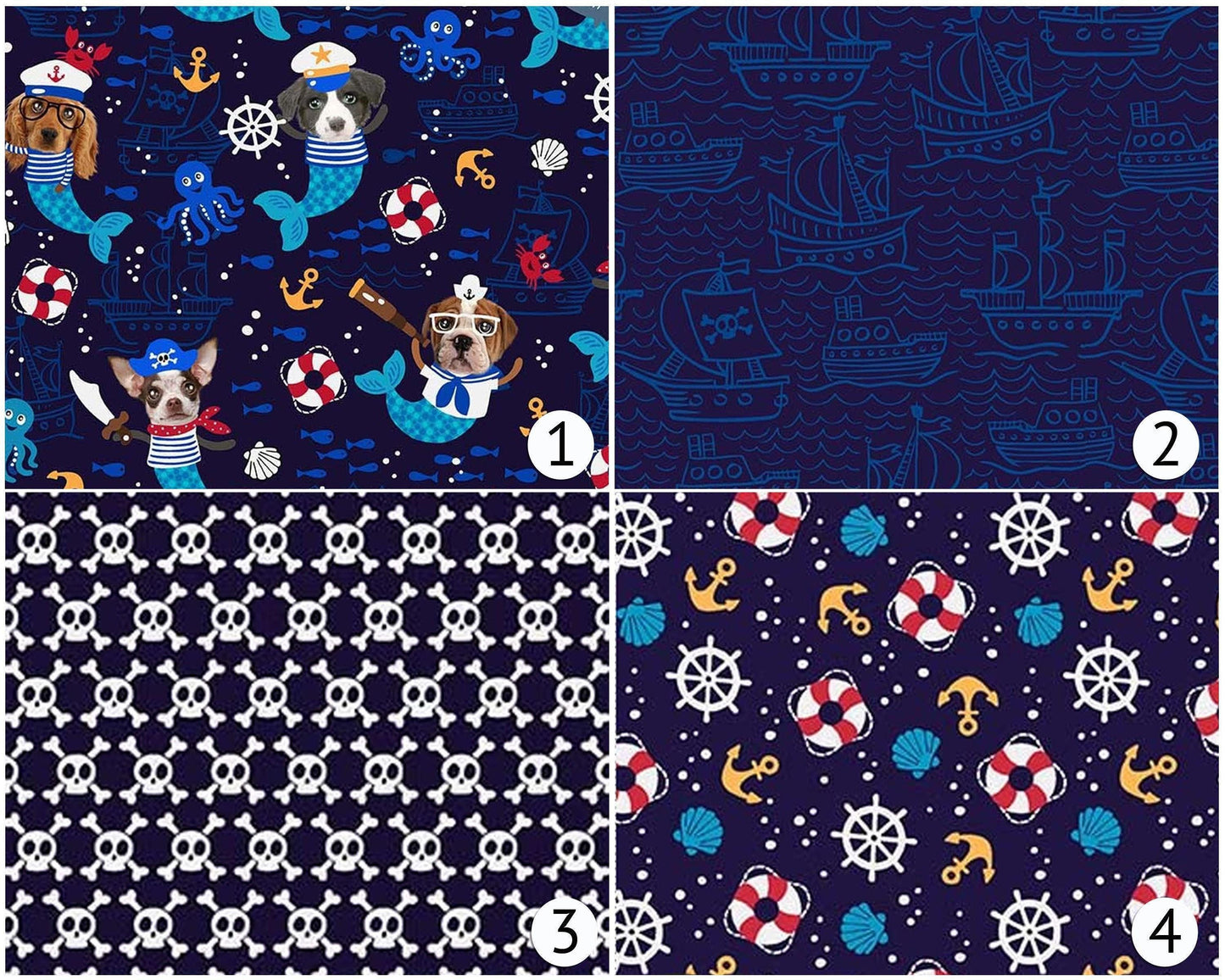Dog Fabric - Pirate Fabric - Nautical Fabric - Michael Miller Woof Woof Pirates Collection - 100% Cotton - Ships Skulls - SHIPS NEXT DAY