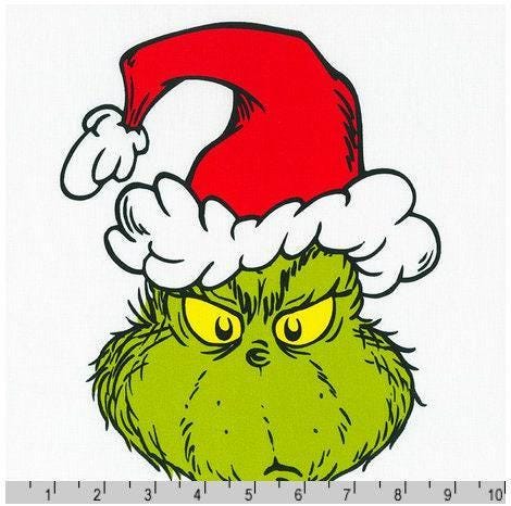 Grinch Head Fabric Panel - 24.25" x 43.5" - Robert Kaufman - How the Grinch Stole Christmas - 100% cotton fabric