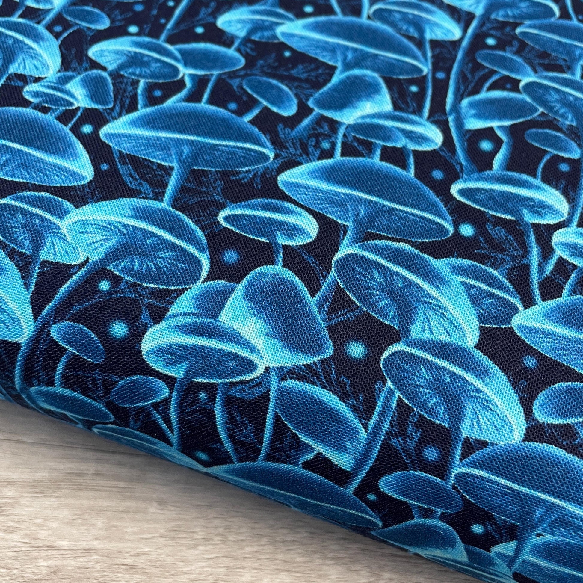 Bioluminescent Mushrooms - Blue - 100% Cotton Fabric - Timeless Treasures - Electric Ocean