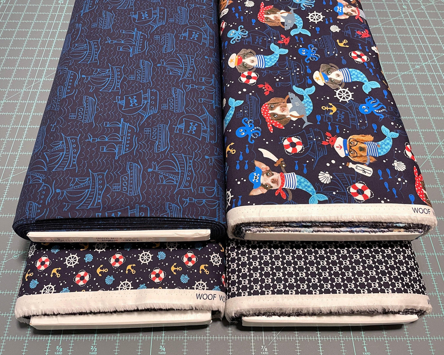 Dog Fabric - Pirate Fabric - Nautical Fabric - Michael Miller Woof Woof Pirates Collection - 100% Cotton - Ships Skulls - SHIPS NEXT DAY