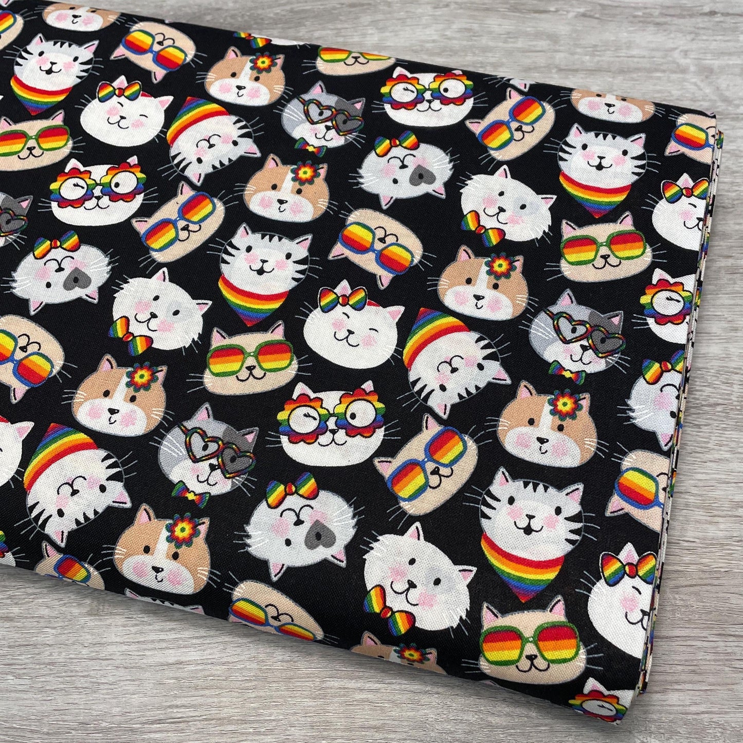 Rainbow Cat Fabric by the yard - Cool Cats Toss
