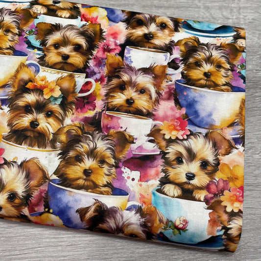 Yorkie Teacup fabric - Foust Exclusive Print - 100% Cotton