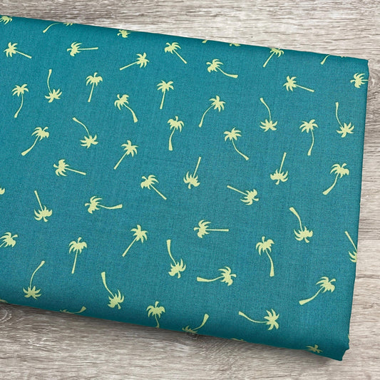 Palm Tree Fabric on Teal - Riley Blake