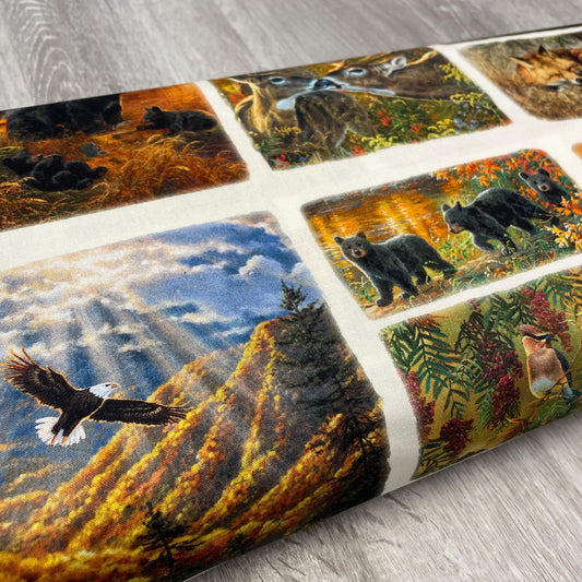 Forest Animal Fabric - Countryside Patch 22200-MLT - 3 Wishes - 100% Cotton Fabric - Whitetail Country - Bear Deer Fox Bird Eagle
