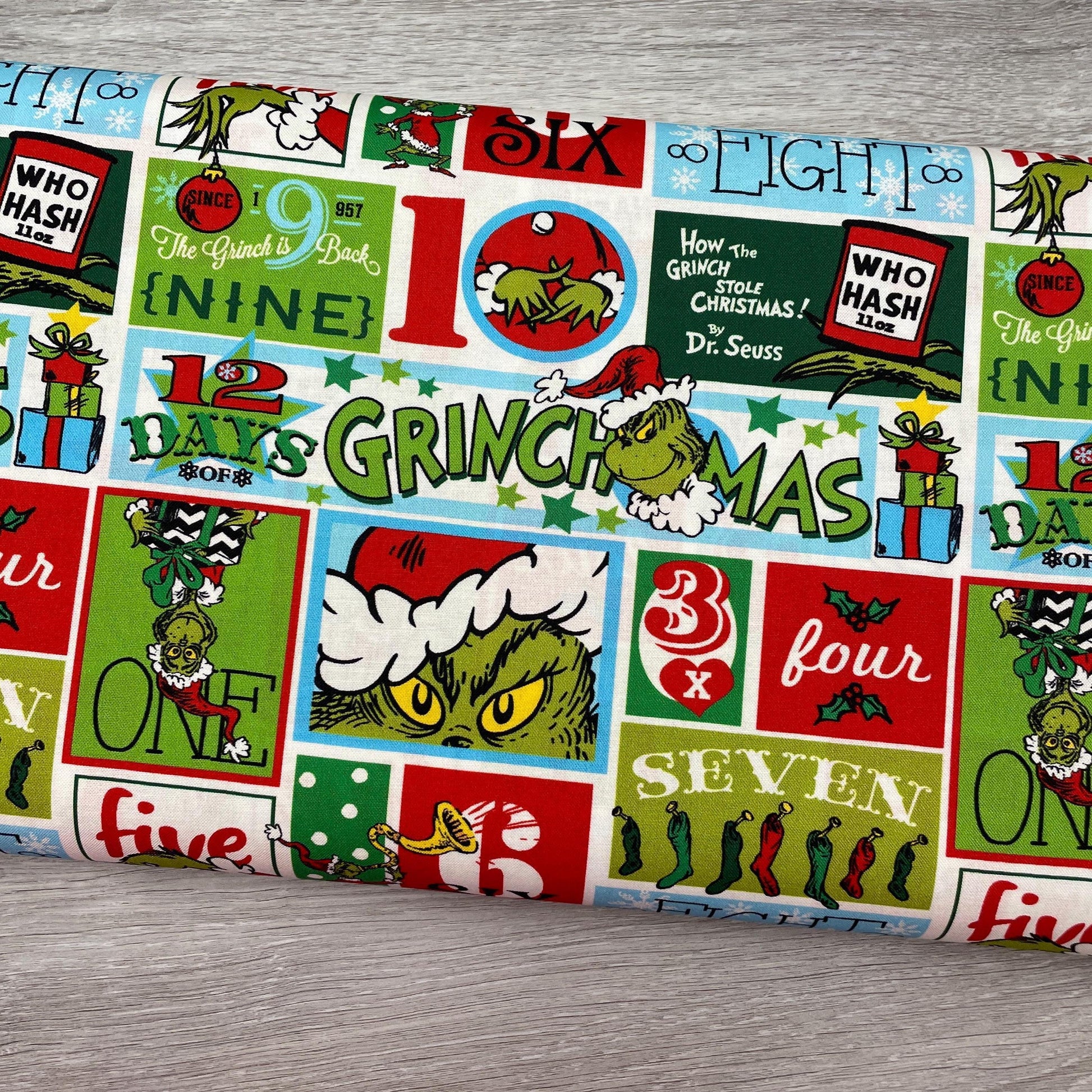 Grinch Fabric - Patch Holiday Dr. Seuss - Robert Kaufman - How the Grinch Stole Christmas - 100% cotton