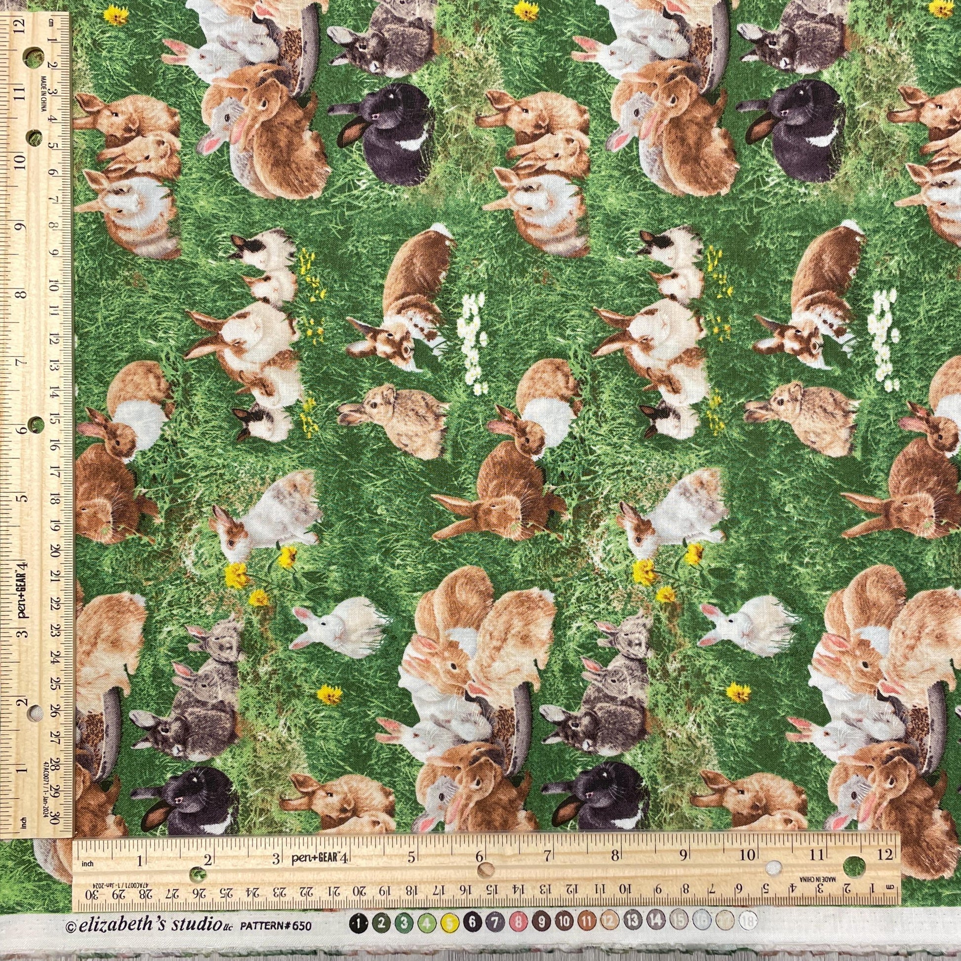 Realistic Bunny Rabbit fabric - Farm Animals - 650Green