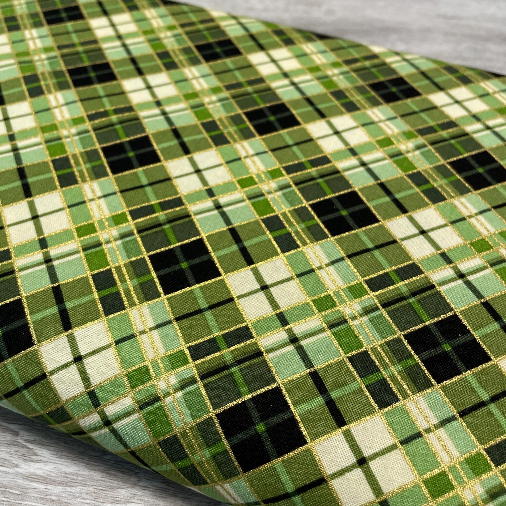Green Plaid Fabric - Metallic Accents - Harvest Festival