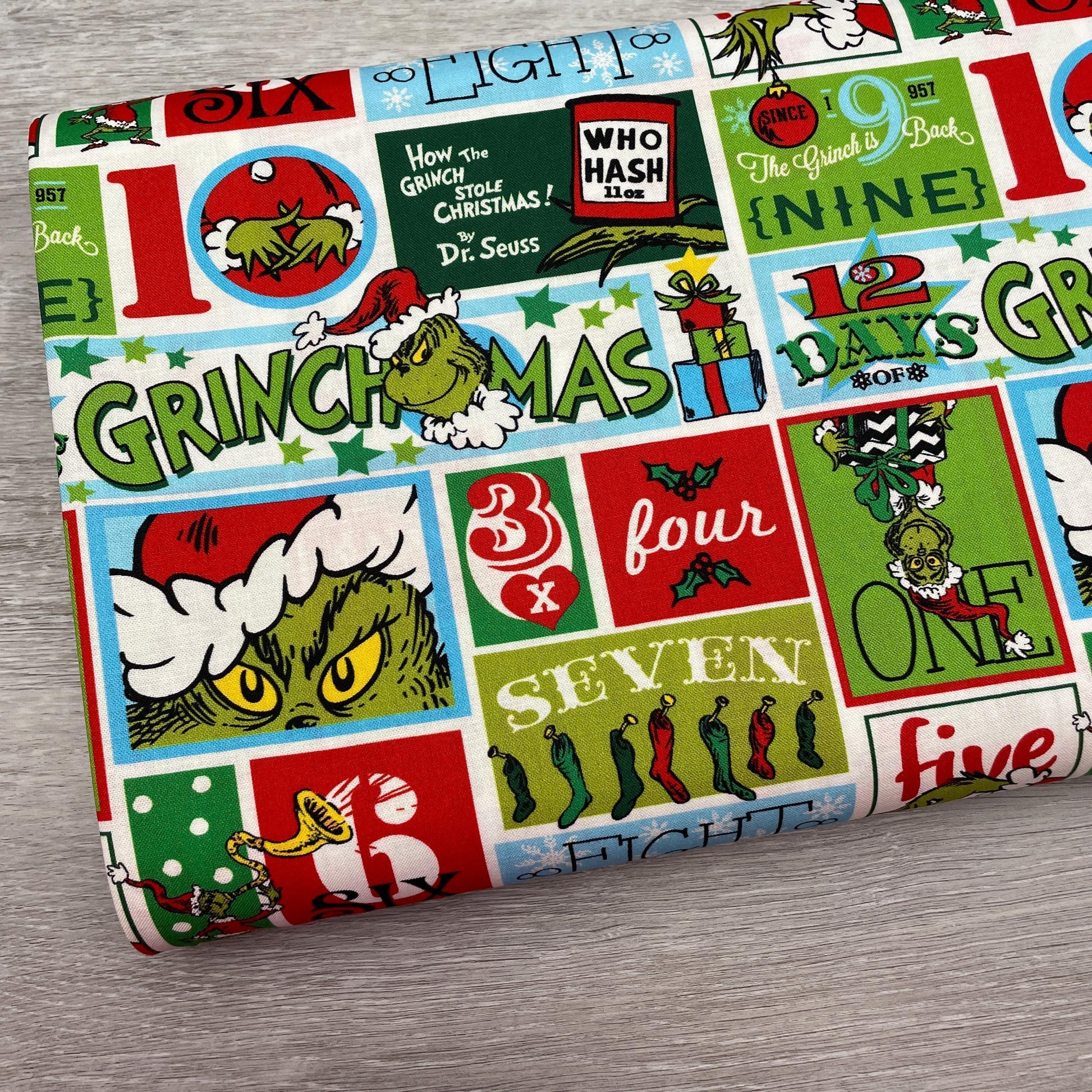 Grinch Fabric - Patch Holiday Dr. Seuss - Robert Kaufman - How the Grinch Stole Christmas - 100% cotton