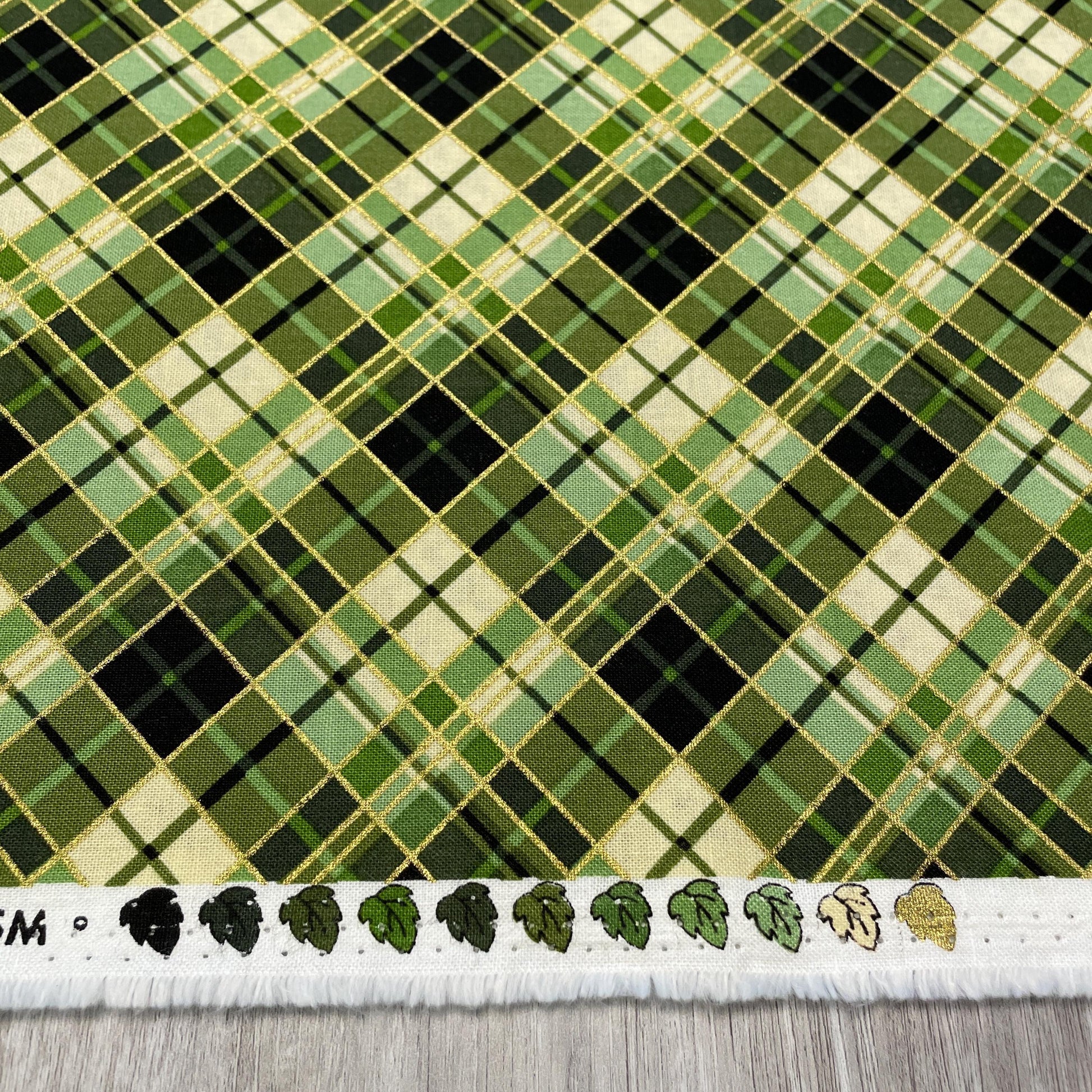 Green Plaid Fabric - Metallic Accents - Harvest Festival