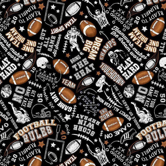 Football Chalkboard Text - 100% Cotton Fabric from Timeless Treasures - Football Rules CD3717