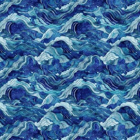 Wave Fabric - Blue - QT Fabrics - 100% Cotton - Atlantis Collection - Ocean Water