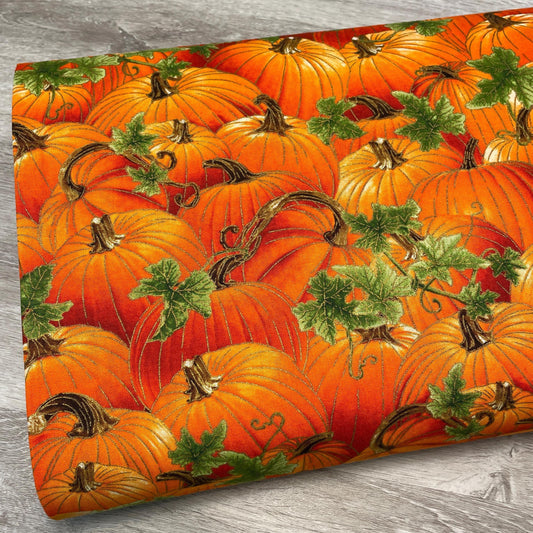 Harvest Pumpkin Fabric - Metallic Accents - Harvest Festival