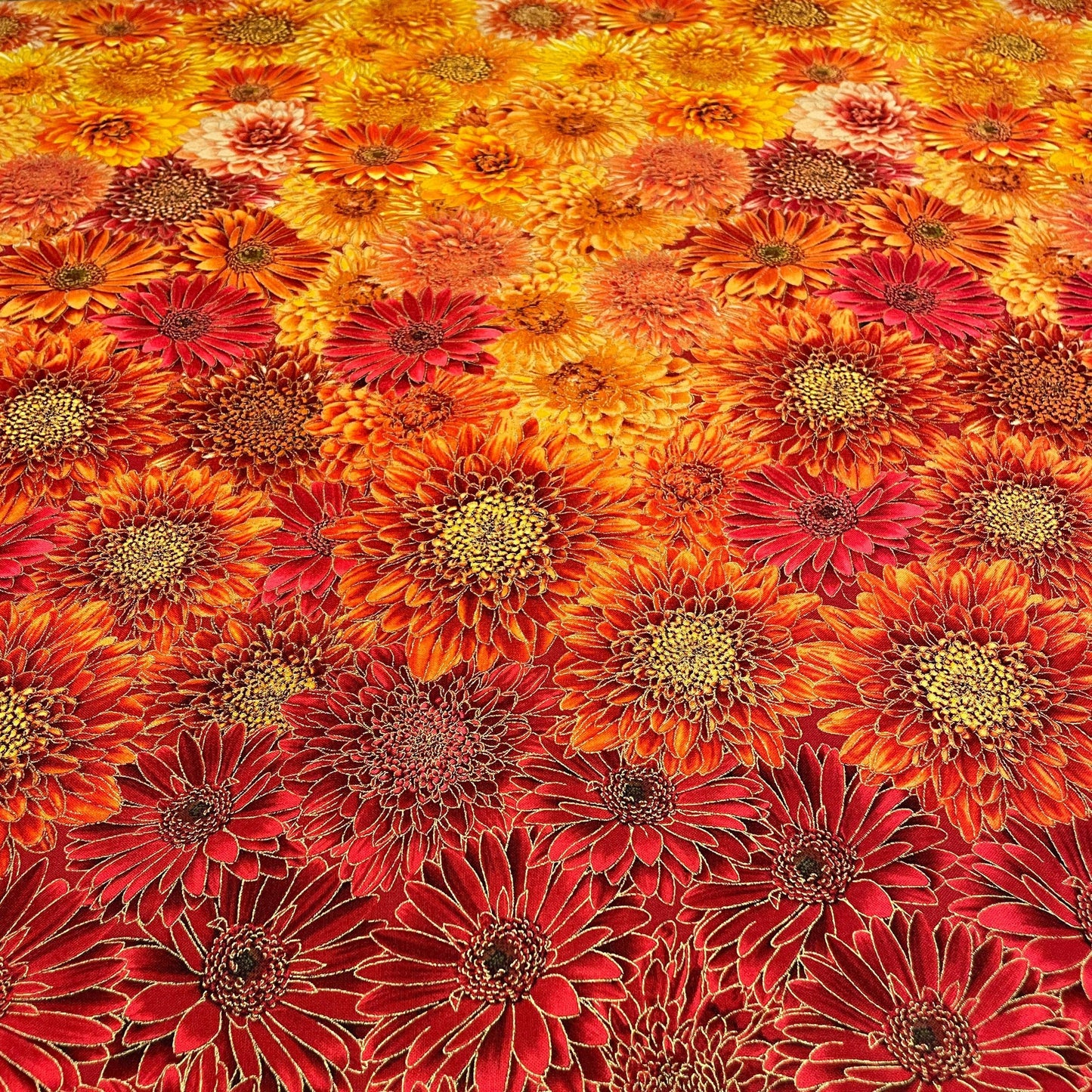 Ombre Metallic Mums Fabric - 100% Cotton - Fall is in the Air - Timeless Treasures